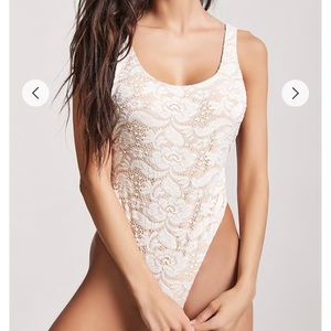 Forever 21 cream lace one piece bathing suit